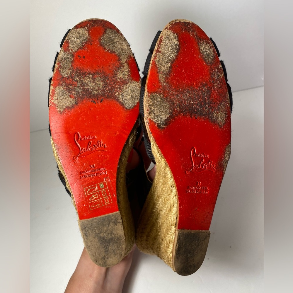 Christian Louboutin delfin wedge espadrille sandals black 37 7 - Picture 8 of 10